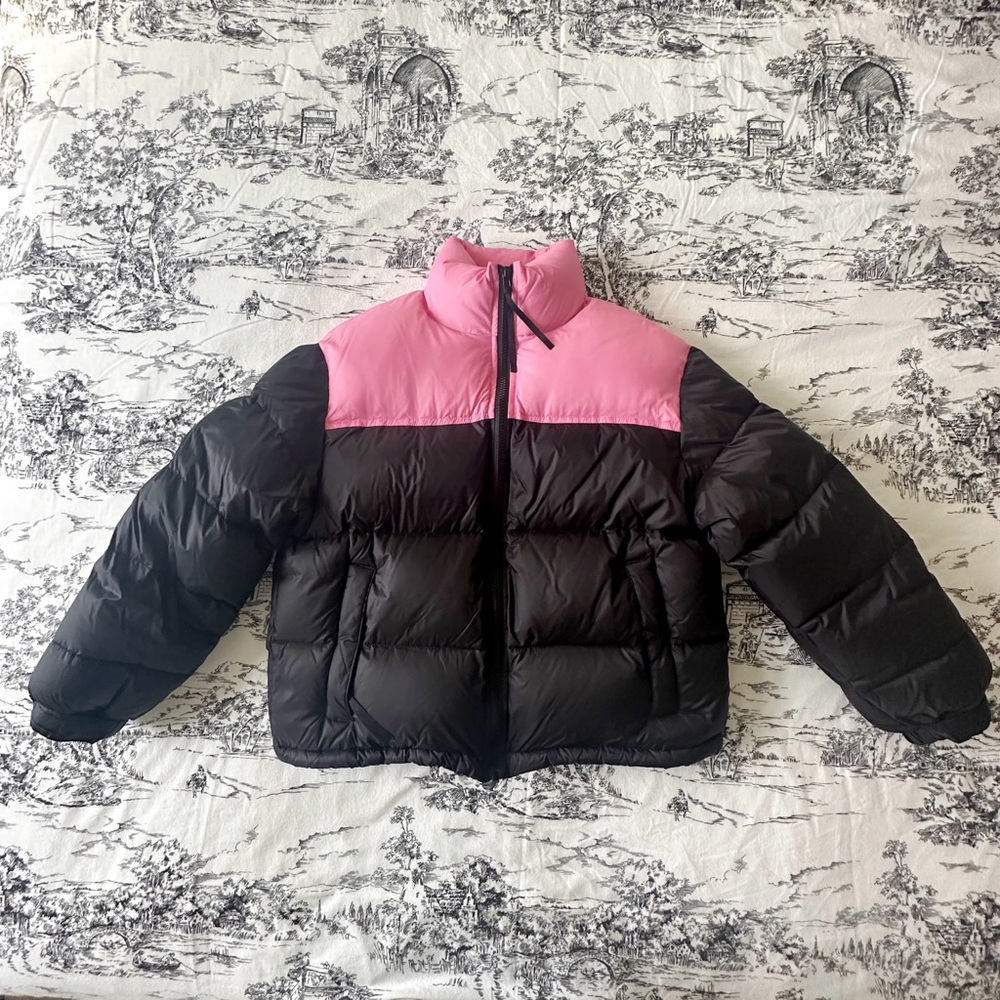 Black Pink Contrasted Down Jackets Stylish Cute Basic Quilted Puffer Down Jacket